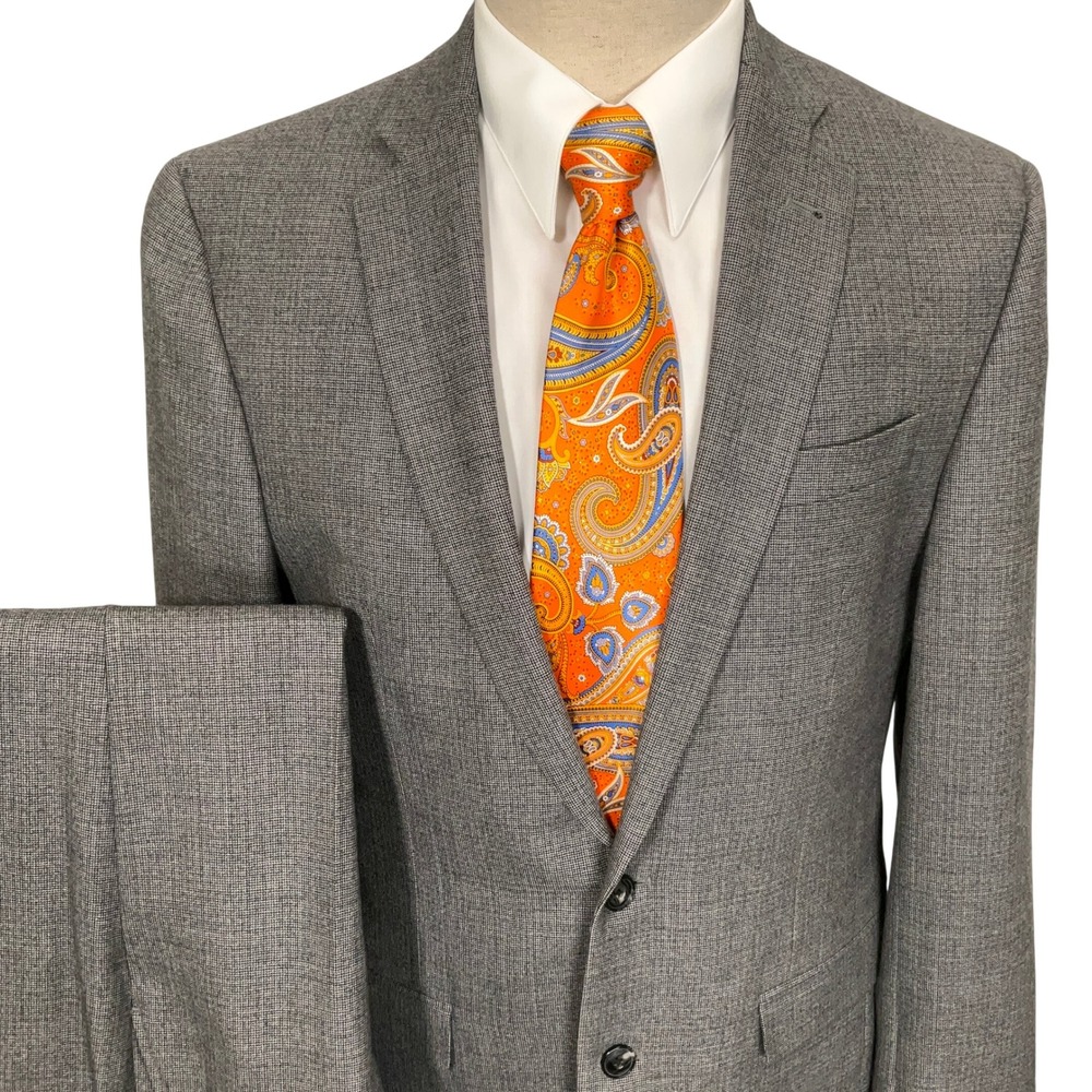 Jos. A. Bank 1905 Suit Men 40L 34W Gray Slim Fit Micro-Check Wool